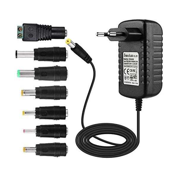 EFISH DC 12V 2A 24W Netzteil,Netzstecker für 12V kleine elektronische Geräte,CCTV-Kamera,WLAN-Router,Hub,LED-Streifen,Telekom,Speedport,Scanner,Schalter,Türklingel+7 Verschiedene DC-Stecker