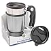 French Press Travel Mug with Handle, Storage Container for Extra Coffee, and 2 Spill Proof Lids - 14 oz - Silver