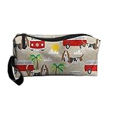 Travel Makeup Basset Hound Dog Beach Bus Hippie Bus Palm Trees Cosmetic Pouch Makeup Travel Bag Purse Holiday Gift For Women Or Girls