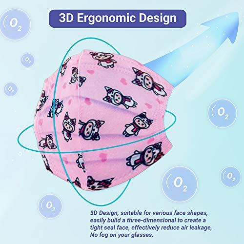 Kids Face Mask 270 Pc Pink 3D Ergonomic & Tight Seal Disposable Face