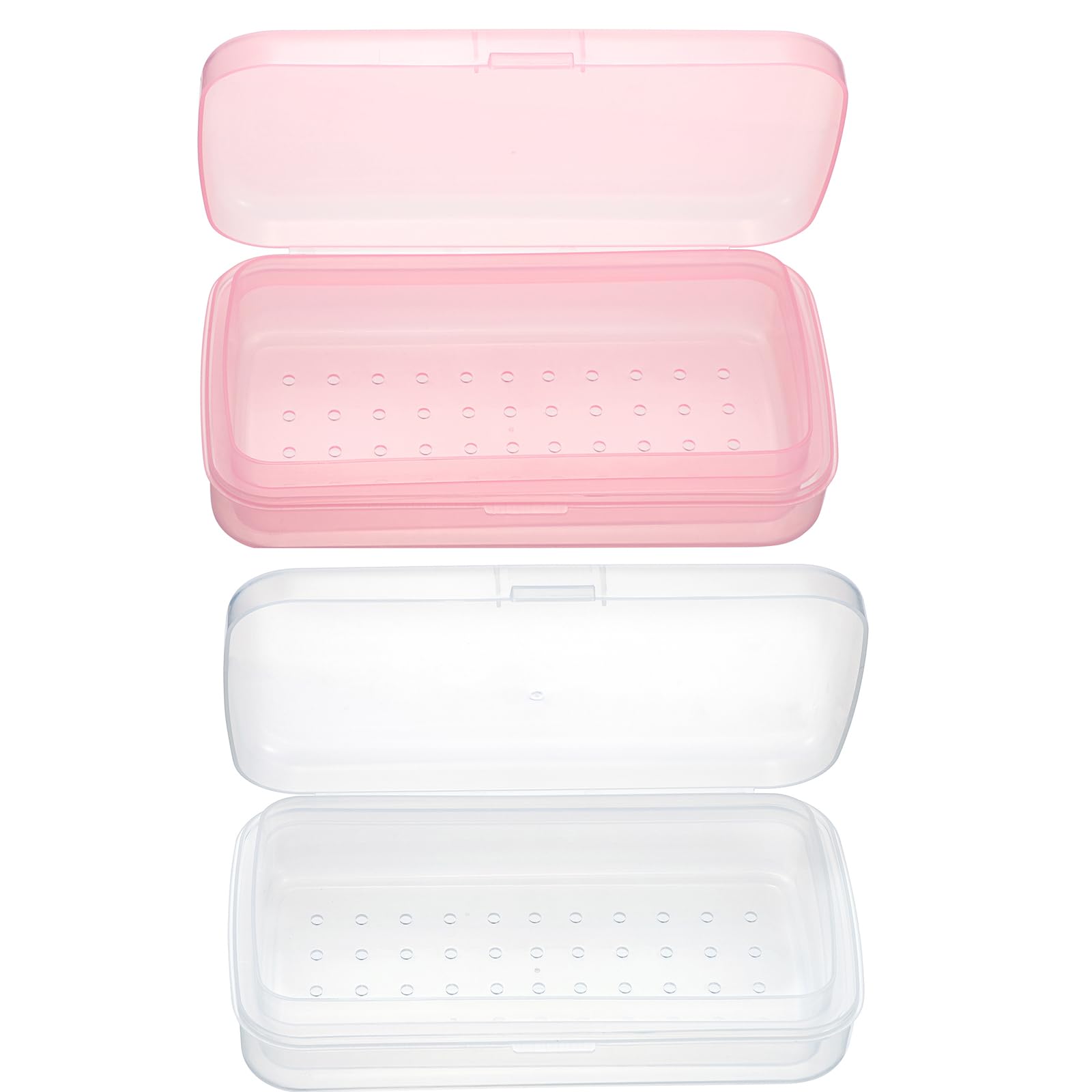 OGANAZI 2 Pcs Plastic Nail Art Tool Disinfection Box with Tray, Nail Art Sterilizer Cleaning Tray, Storage and Sterilization Tray for Nail, Tweezers, Hair Cutter Manicure Nail Art Tool, Clear and Pink