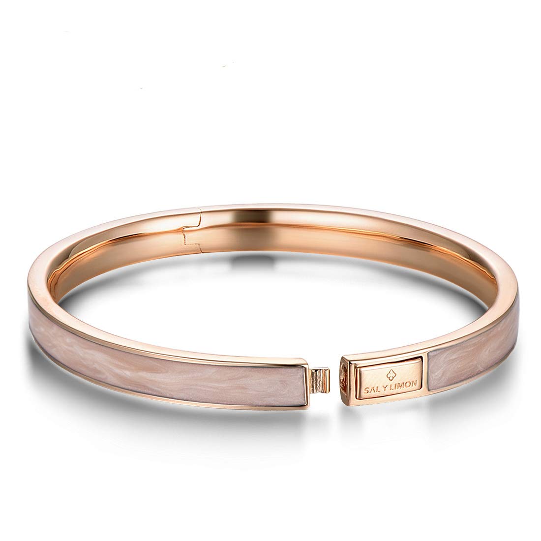Santuzza Rose Gold Plating Bangle Brass Enamel Bracelet Ideal Jewelry Gift for Women Girls (Pink)