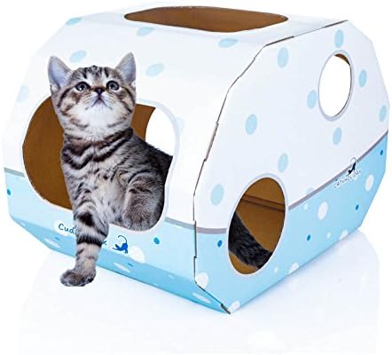 CatHoliday CuddleBox / Cat Cardboard House / Cat Condo Cat Cardboard box With a top-rated feather Cat Teaser/ Wand Cat Toy and a Scratching pad