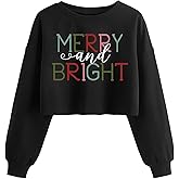 Nakater Women's Funny Christmas Graphic Crop Sweatshirts Xmas Holiday Party Casual Lantern Long Sleeve Pullover Tops