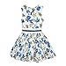 Little Hand Kids Girls Flower Dress Vintage Blue Roses with Bow Belt Wedding Sunday Dress
