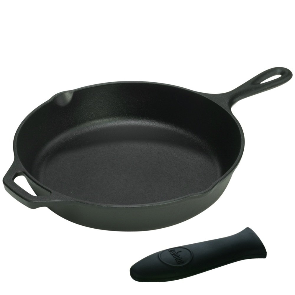 Lodge Logic 12 Inch Cast Iron Skillet with Helper Handle and Free Black Silicone Handle Holder