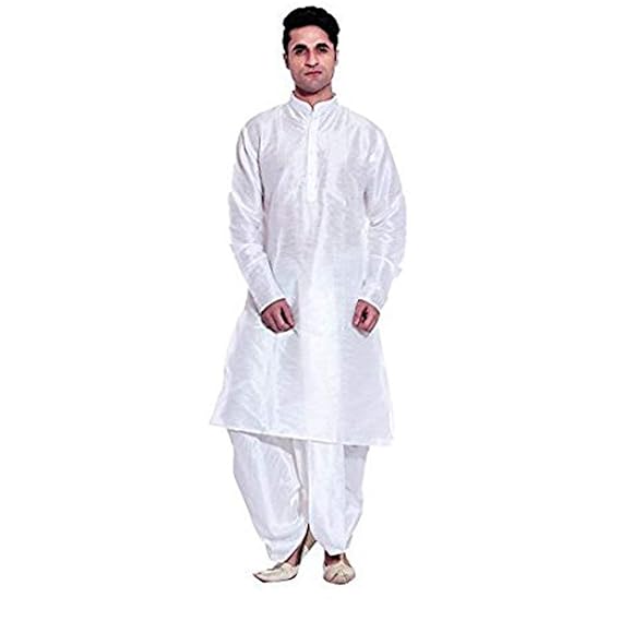 Royal Men's Silk Blend Dhoti & Kurta Set_White