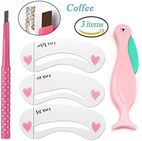 Eyebrow Makeup Set Drawing Pencil Waterproof Painting Eyebrow Stencils Mold Eye Brow Drawing Template Eyebrow Beauty Accessories (Set Coffee)
