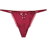FEELITS 22 Momme 100% Mulberry Silk Thongs for Women, Luxury Shiny Silk Satin G-String Panties, Sexy Cheeky Lace T-back