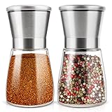OTBBA Premium Salt and Pepper Grinder Set of 2 - Brushed Stainless Steel Mill Set, Adjustable Coarseness Salt and Pepper Mill Shakers with 6 oz Glass Body