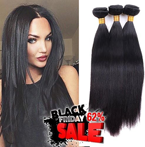 Unprocessed Virgin Brazilian Silky Straight Human Hair Weave Extensions (12 14 16) 3 Bundles Set Mixed Length Soft Weft