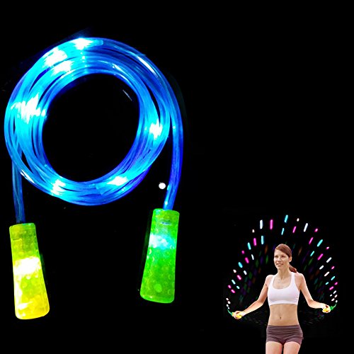 Babyrise Light Up LED Jump Rope Colorful Glow Skipping Rope Fun Light Toy for Kids Adults (Blue)