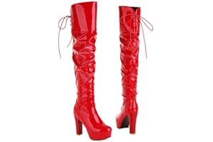 ZBYY Women's Platform Knee High Boots Chunky Heel Booties Leather PU Chunky Block Heel Sexy Fashion Dress Wedding Thigh High 