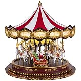 Mr. Christmas Deluxe Carousel Musical Animated Indoor Christmas Decoration, 15 Inch, Brown