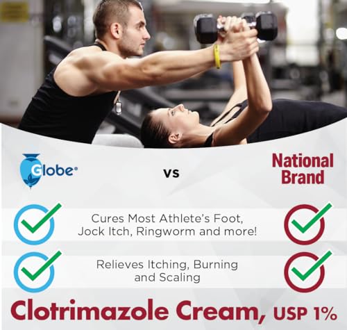 (5 pack) Globe Clotrimazole Antifungal Cream 1% (1 oz) Relieves the itching, burning, cracking and scaling associated with fungal infections | Compare to the Name Brand Active Ingredient