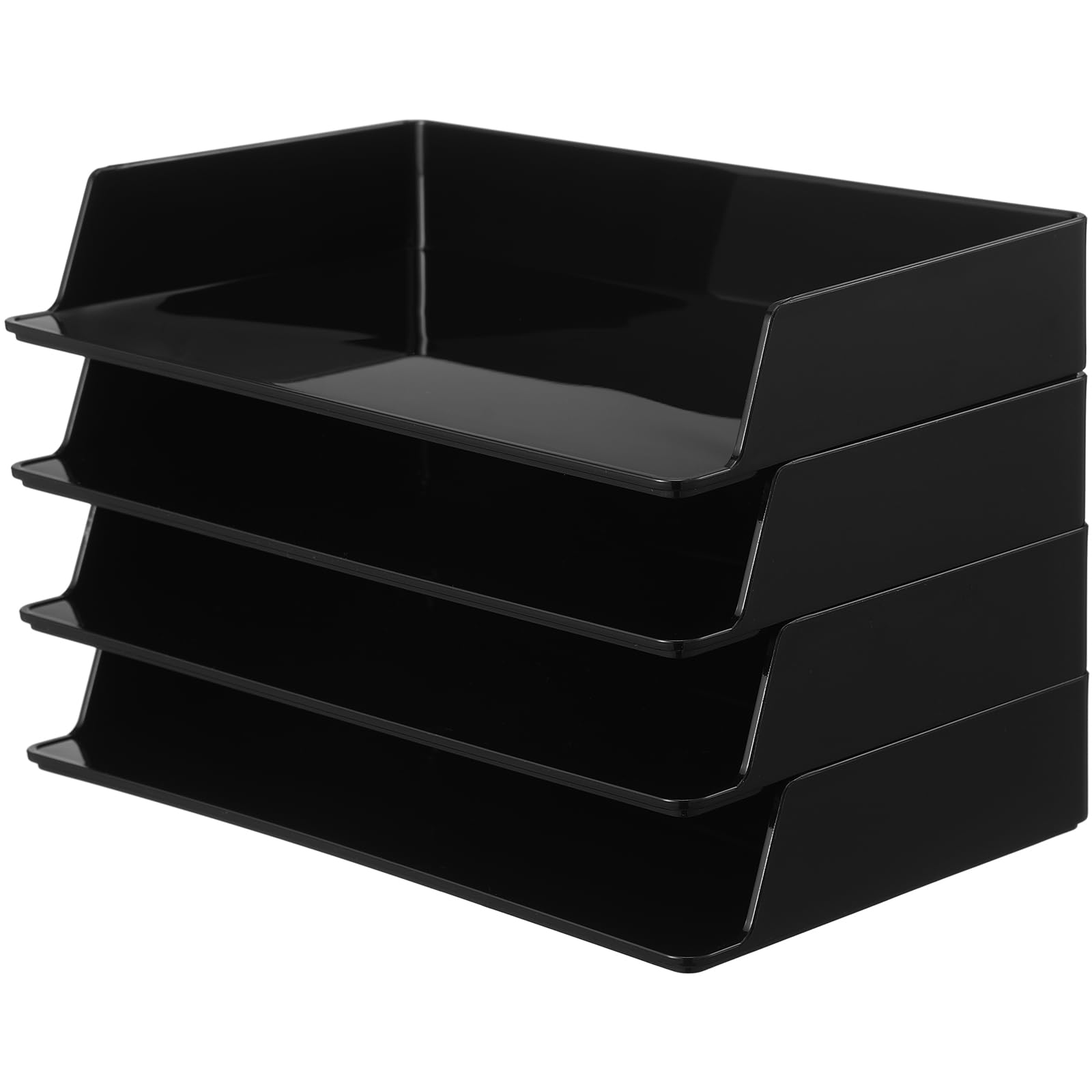 Photo 1 of Fuyoooo Paper Organizer for Desk Stackable Plastic Paper Tray Office Organization and Storage 9.37 x 5.91 x 1.57 Inch Stacking File Rectangular Letter Tray for Office Desktop(Black,4 Pcs)