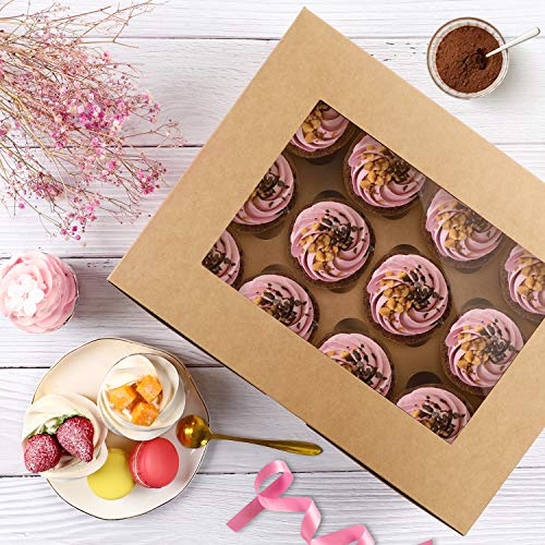 Moretoes Scatole Porta Cupcake Da 20 Pezzi, In Cartone Kraft Con Finestra, Marroni, 33x25,4x8,9 Cm - 4