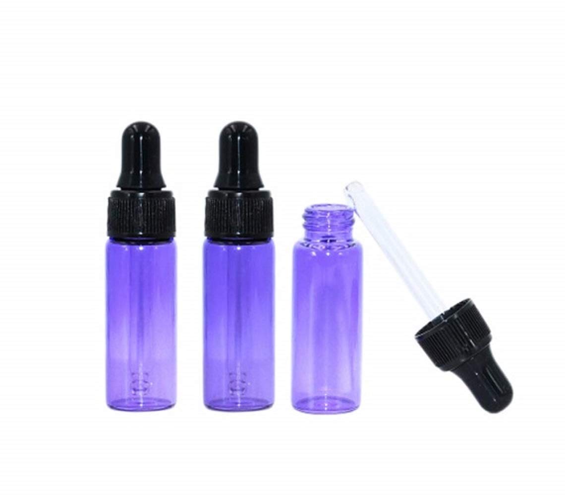 CMJ™ 2 x 5ml PURPLE Glass Bottle Ear Eye Drops Pipette Dropper Aromatherapy Empty