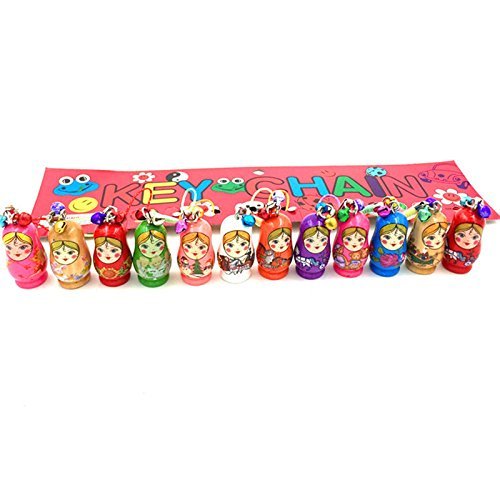 Set of 12 Fashion Jewelry Drip Charm Key Chains Wooden Nesting Dolls with Key Rings Keychains Decorative Gifts