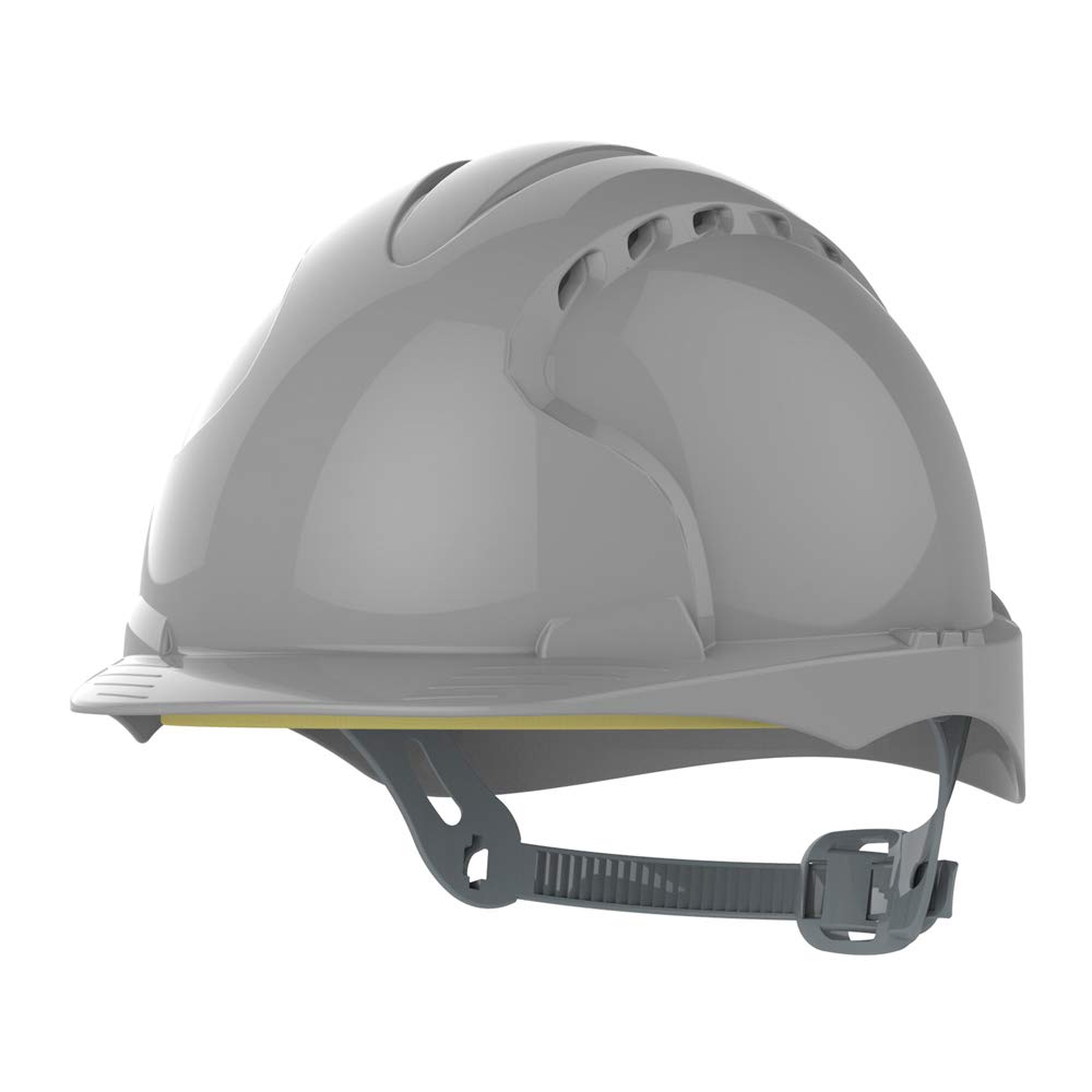 JSP EVO3 Safety Helmet Hard Hat - Vented - Grey - Slip Ratchet Adjustment - Comfortable Adjustable Fabric Harness - Lightweight - For Construction, Building, Civil Engineering & Industry - EN397