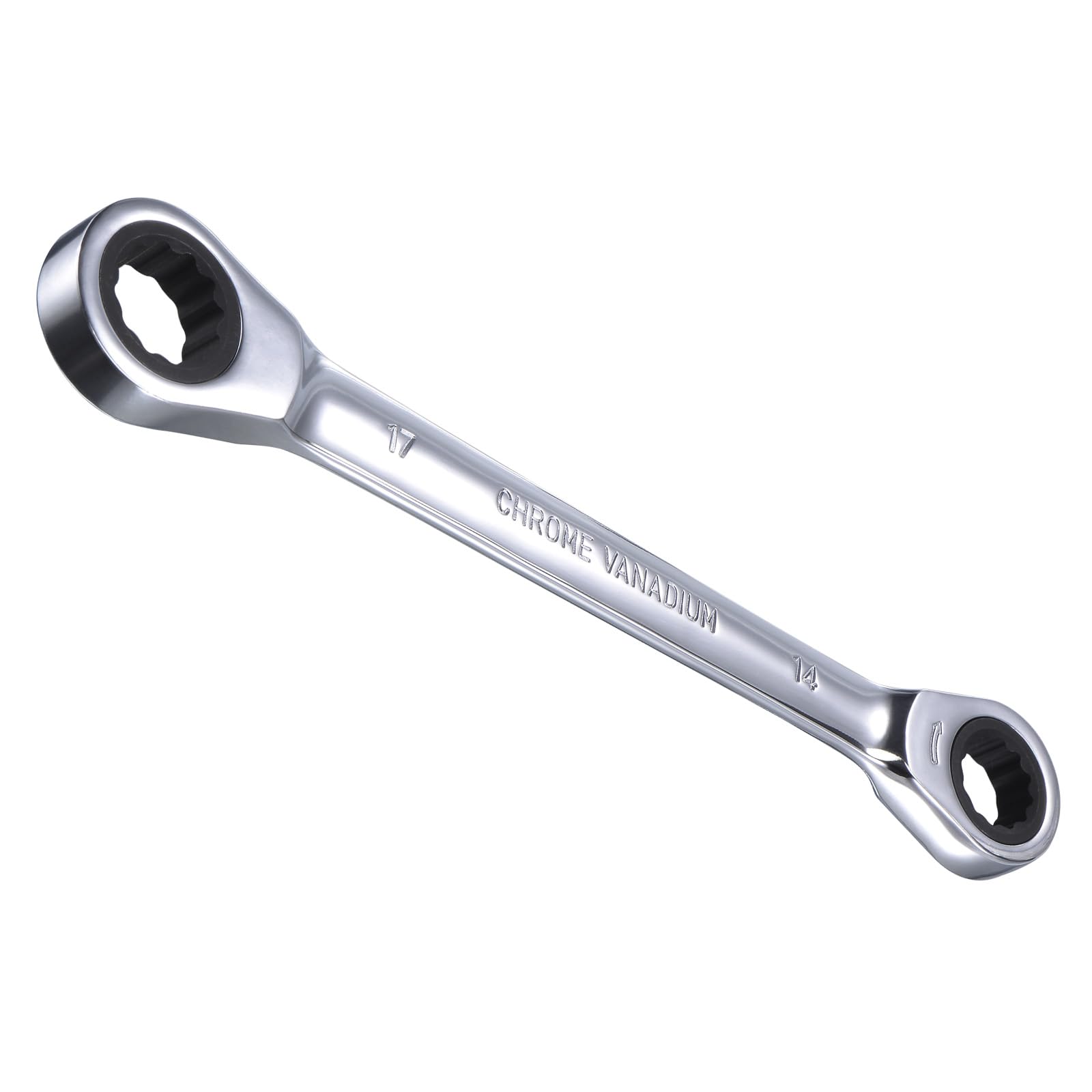 CoCud Double Box End Reversible Ratcheting Wrench, Metric 14 by 17mm Box End Size 72-Teeth, Cr-V Ratchet Spanner - (Applications: for Repairs)