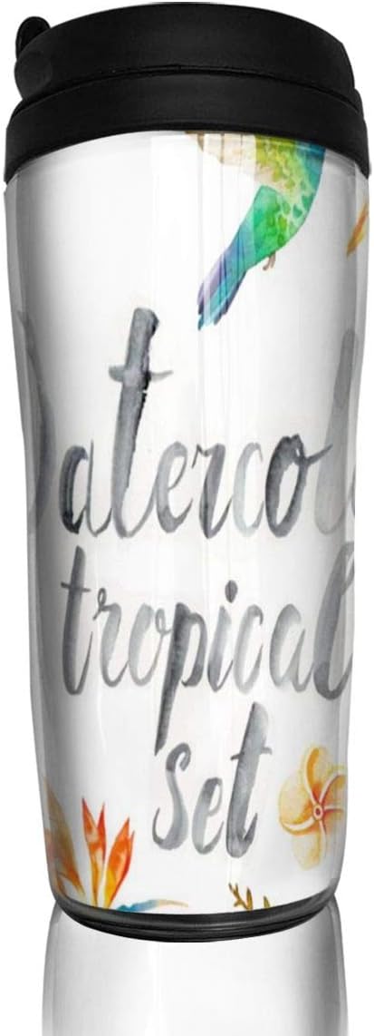 12 oz Tumbler with Lid Watercolor Tropical Clipart Summer Flamingo Flower Customized Coffee Cups for Women Men Travel Mugs Birthday Friends Gifts