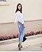 Women Vintage Sexy Cut Out Destroyed Holes Knee Ripped Jeans Denim Blue Trousers (L)