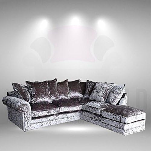 Vienna Silver Crushed Velvet Left/Right Corner Sofa with Footstool (Corner-Right)