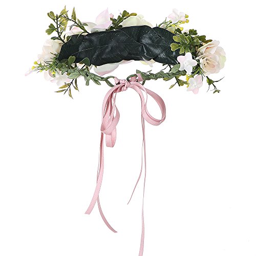 Felice Arts Handmade Boho Flower Headband Hair Wreath Halo Floral Garland Crown Headpiece with Adjustable Ribbon Festival Wedding Party, Champagne