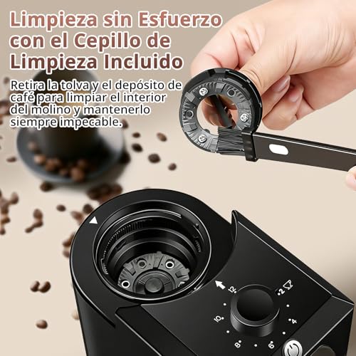 Molino de Café Eléctrico, 28 Ajustes de Molienda Precisión, Capacidad Ajustable para 2-12 Tazas con Función de Temporizador, Molino Cónico de Acero Inoxidable para Prensa Francesa, Café de Goteo, Moka