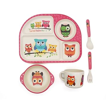 Amazon.com: Juego de vajilla infantil de fibra de bambú con ...