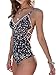 Women Sexy Floral Print One Piece Monokini Lace up Padding Backless Swimsuit (M, Floral, m)