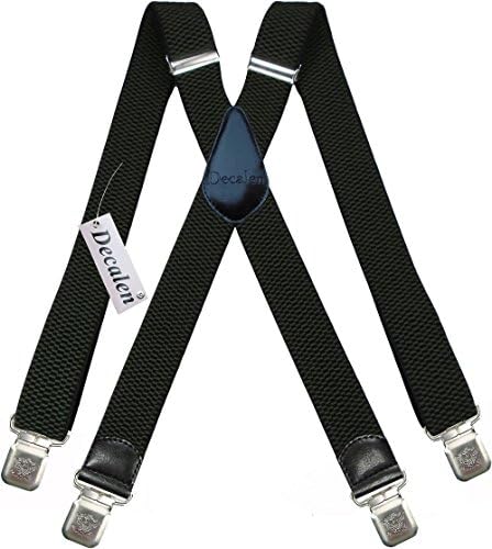 Mens Suspenders Wide Adjustable and Elastic Braces X Shape with Very Strong Clips - Heavy Duty (Dark Green)