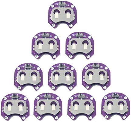 10x Coin Cell Battery Holder for CR2032 - LilyPad Compatible, Modified for Easy Soldering - Use with Solder or Conductive Thread - With Switch (10pcs)
