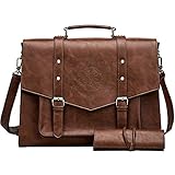 SOSATCHEL Faux Leather Vintage 15.6 Inch Laptop Bag, Messenger Satchel Shoulder Bag for Men and Women, Brown