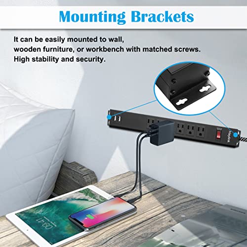 Metal Power Strip with USB, Haylink Rack Mount PDU Surge Protector