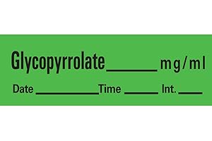 PDC HEALTHCARE PDC an-9 Anesthesia Removable Tape with Date, Time & Initial, Glycopyrrolate Mg/Ml, 1" Core, 1/2" Width, 500" Length, 333 Imprints, Green