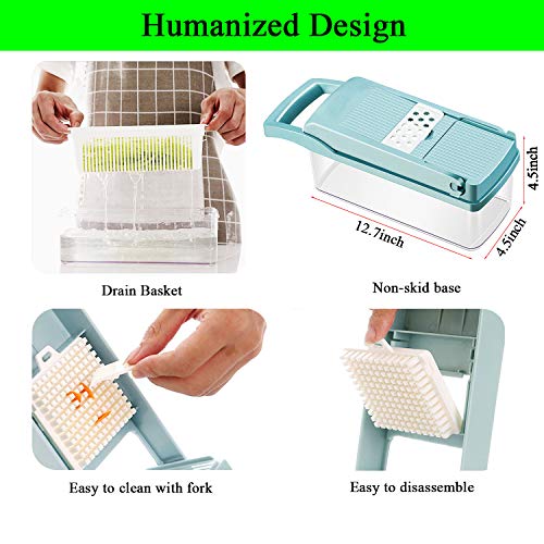 Onion Chopper Swongar Pro Multiple Vegetable Chopper Cheese Grater Durable Fruit Chopper Vegetable Slicer Cutter Dicer Ricer with 8 Blades for Salad Potato Carrot Garlic (blue)