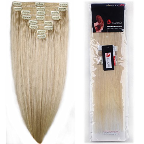 USA Fashionable Womens Ladies 140g 18" Platinum Blonde Straight Real Natural Thick Double Weft Full Head Set Clip in 100% Remy Human Hair Extensions Top Grade 7A For Woman Beauty 8Piece 18Clips