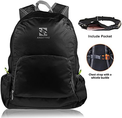 ANDITTRO 25L Lightweight Durable Handy Packable Daypack Waterproof Casual backpack Polyester Packable for School Working Hiking Travel (black)