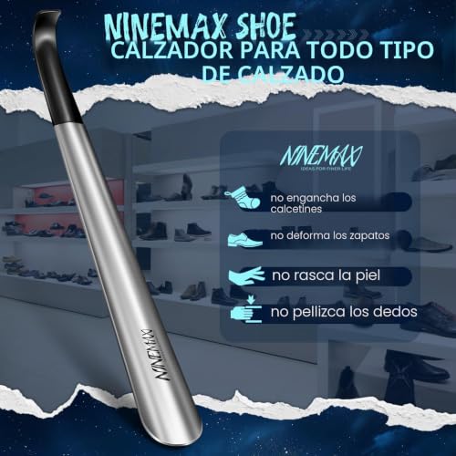 NINEMAX Shoe Horn Long, Metal Long Shoehorn, 42 cm Shoe Horn with Stainless Steel Handle for Elderly Men Women (Pack of 2)