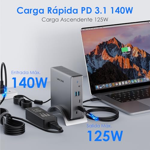 Estación de acoplamiento para portátil,PD3.1 Triple Display Dock con 140W de potencia,4K@144Hz HDMI*2 + Displayport,USB-C 10Gb,2* USB-A 5Gb,Gigabit Ethernet,Audio/Mic, para Windows,Lenovo,HP,Dell