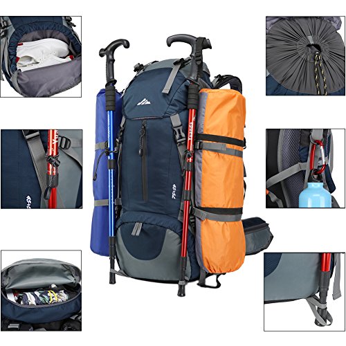 Seenlast 50L Unisex Travel Hiking Backpack Outdoor Sport Daypack Water-Resistant Bag with Rain Cover for Climbing Camping Touring Mountaineering (Dark Blue)