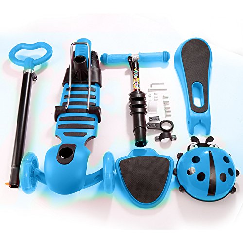 Bluefringe Kick Scooter 3-in-1 with Removable Seat Great,Adjustable Three Wheel Scooter for Girls & Boys – Fun Outdoor Toys for Kids Fitness, Outside Games,with LED PU Wheels