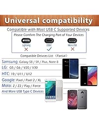 BEST4ONE - Cable USB 3.0 a tipo C para Samsung Galaxy S9 S8 Plus, LG G6 G5 V20, Google Pixel XL, Nexus 5 X 6P, 2 unidades, 1 pie, nailon trenzado