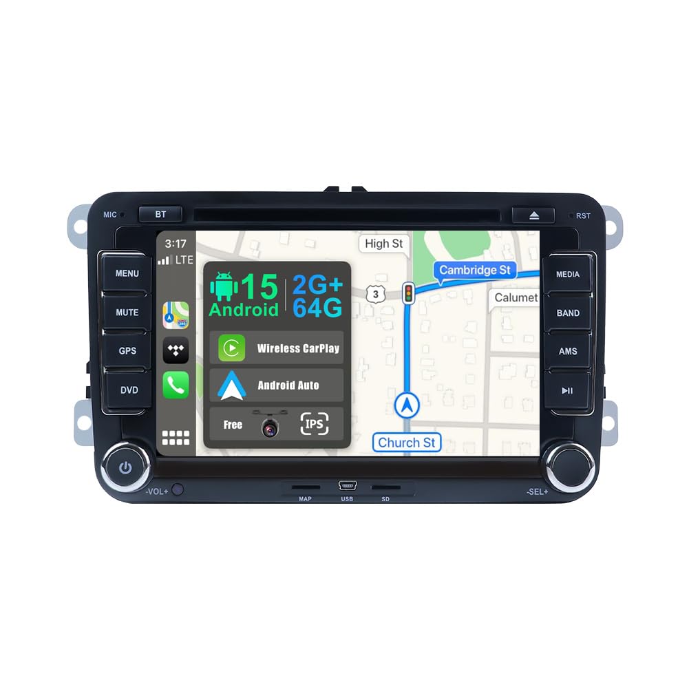 BXLIYER Android 15 IPS Car Stereo For VW Golf/Skoda/Seat/Passat/Polo - Built-in Wireless CarPlay + Android Auto - 2G+64G - Rear Camera + MIC FREE - 7 Inch 2 Din - Steering Wheel DAB Fast-boot DSP