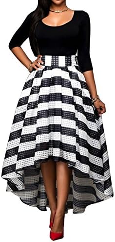 Shineya Women Long Striped High Low Irregular Formal Cocktail Party Dress Black XL