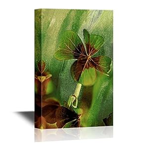 Canvas Wall Art - Four Leaf Lucky Clover - Gallery Wrap Modern Home Art | Ready to Hang - 12x18 inches