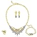MOOCHI 18K Gold-Plated Black Crystal Beads Big Hollow Chain Necklace Earrings Ring Jewelry Set