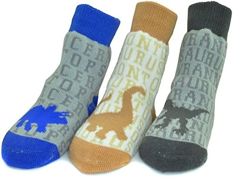 Baby Boy Socks 3-Pair Gift Set - Dinosaurs - Organic Cute Fun Non-Slip Non-Skid